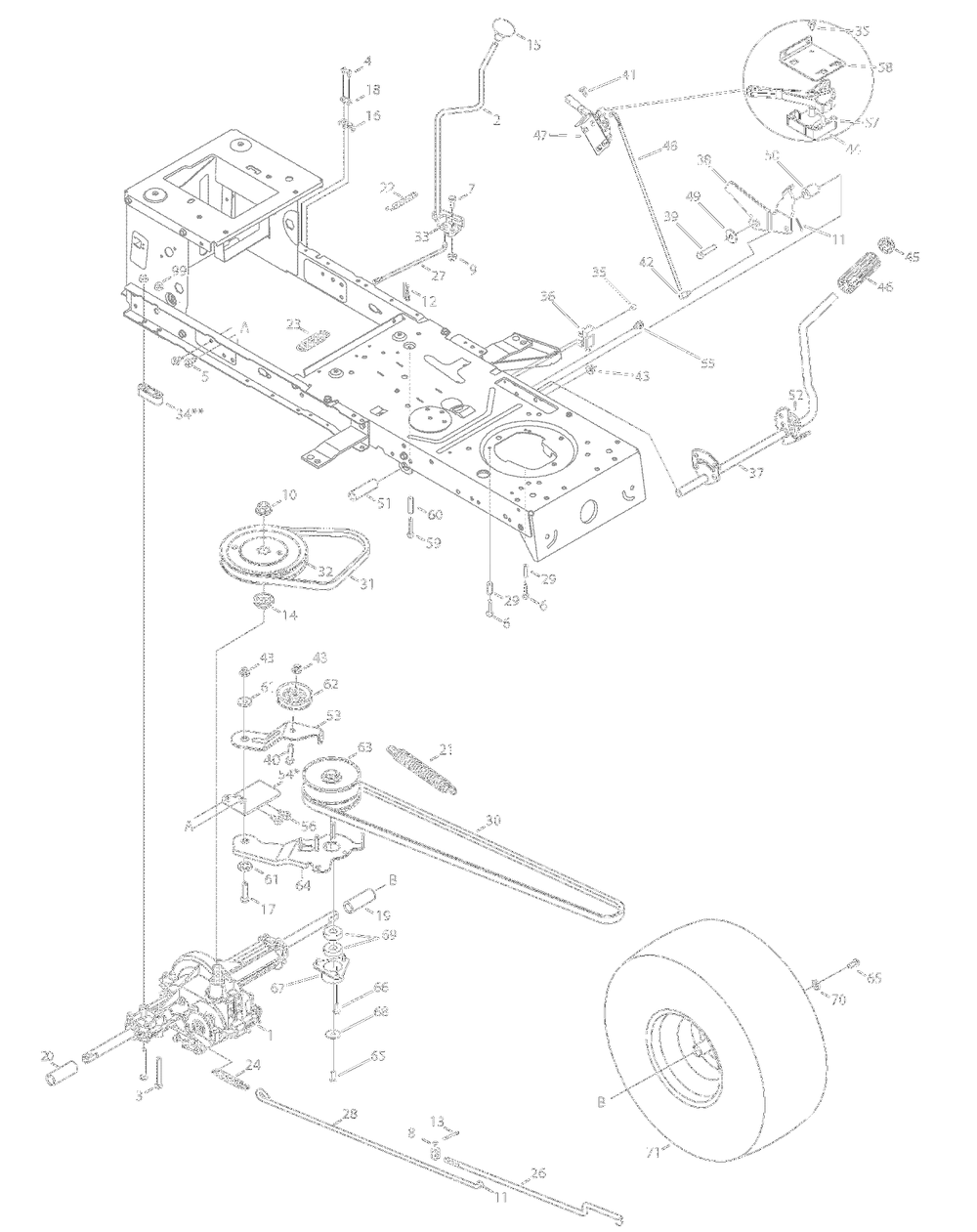 Drive System Diagram and Parts List for 13AC762F000 2008 Yard Machines Lawn Tractor